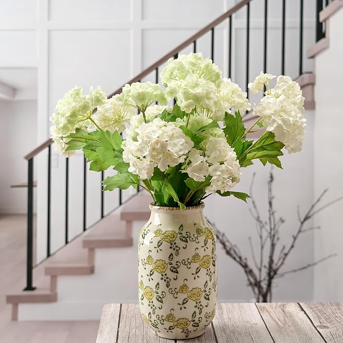 SIDUCAL Ceramic Vintage Pastoral Vase, 8.78 Inch Chinoiserie Floral Vase, Retro Ice Cracked Rustic Farmhouse Vases for Home Decor, Living Room, Bookshelf, Office, Tuscan Decor, Yellow Rose Pattern