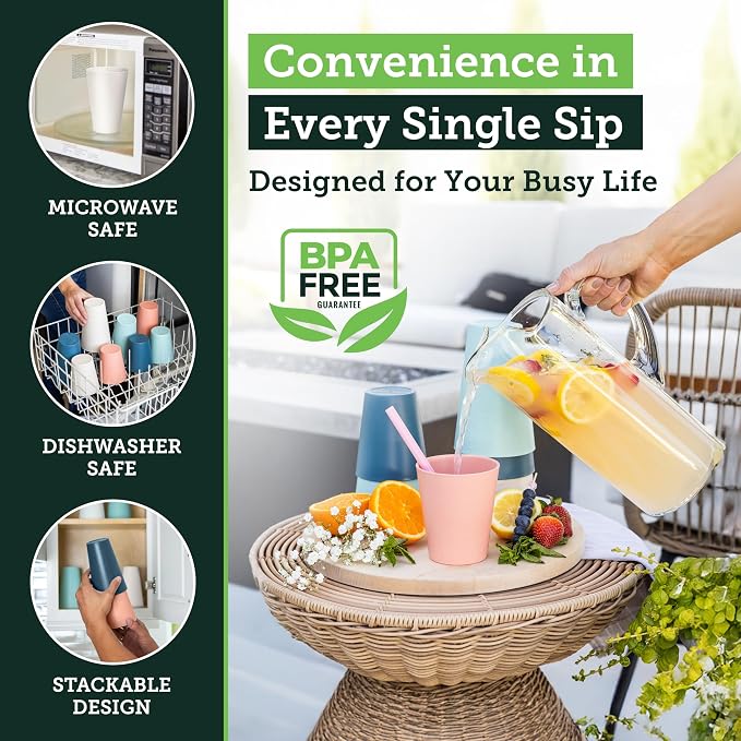 Grow Forward Premium Wheat Straw Cups - 13 & 20 oz Unbreakable BPA Free Hard Plastic Cups - Reusable Lightweight Plastic Drinking Glasses for Kitchen, Outdoor, Water, Camping, RV - Tropical