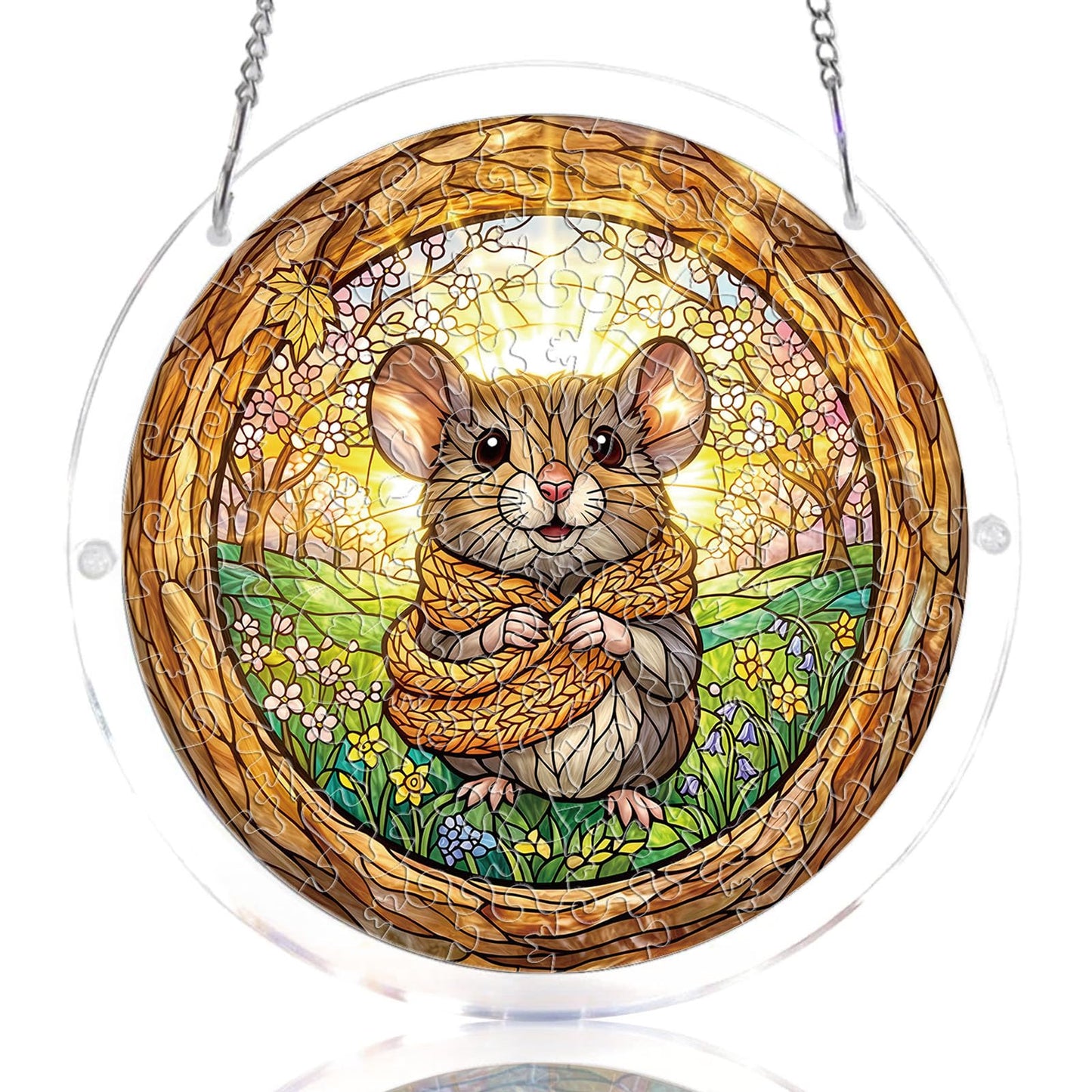 Acrylic Jigsaw Puzzle Suncatcher, 83 Pcs Suncatchers for Windows Hanging, Acrylic Suncatcher Puzzle Kit for Adults, Unique Mothers Day Birthday Gift for Mom Grandma(Spring Mouse-S)