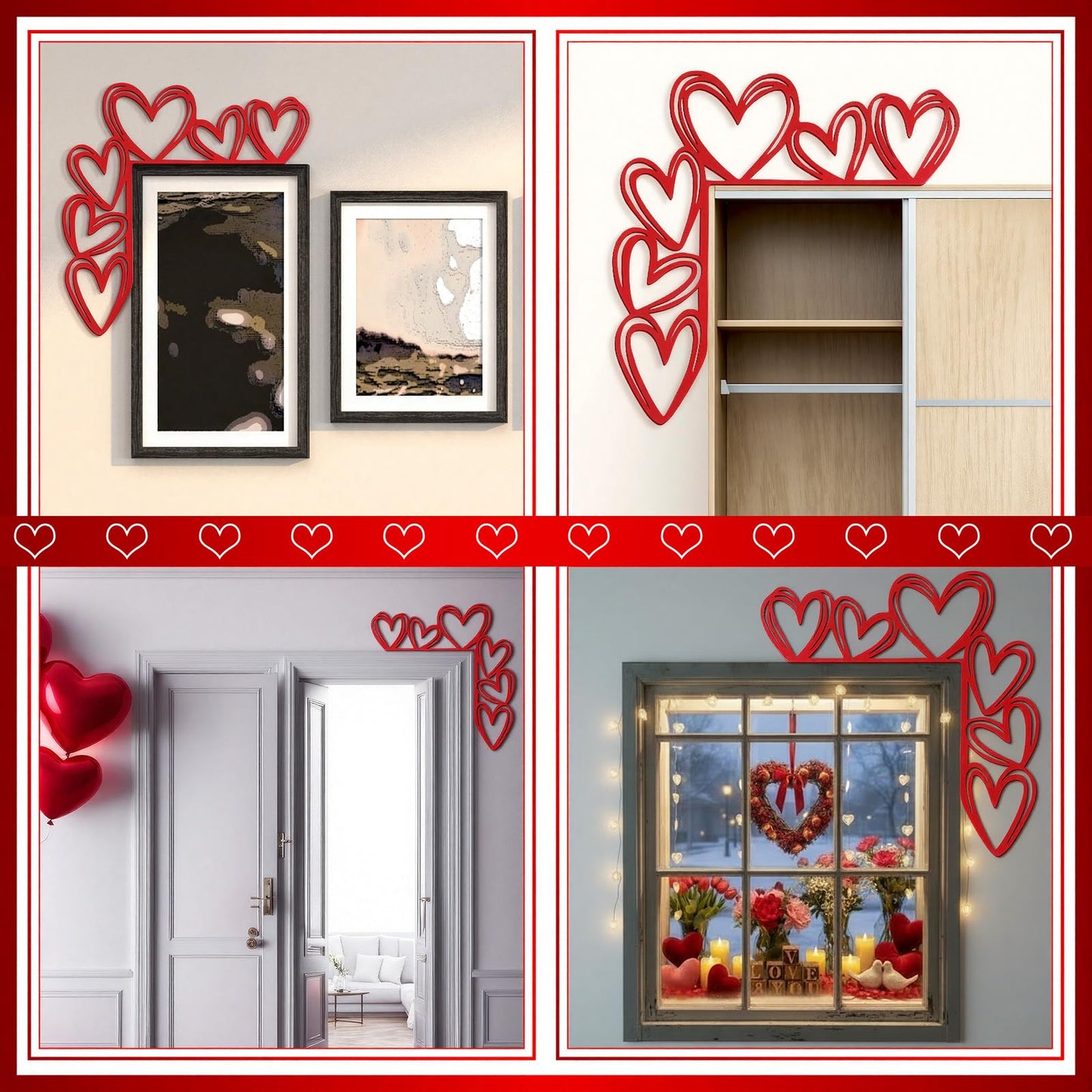 Yaocom Large Valentines Metal Door Topper 11.8" x 11.8" Red Heart Door Frame Decoration Love Romantic Metal Sign for Wedding Mothers Day Home Office Kitchen Cabinet Corner Shelf Window Wall Ornaments
