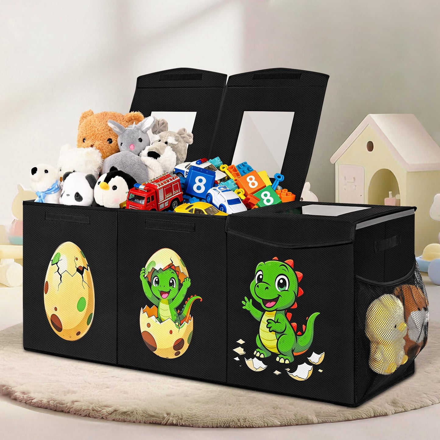 Livole 145L Toy Box, Collapsible Kids Toy Chest Bins with Lids Sturdy Large Toy Storage Organizer Boxes Baskets for Boys Nursery Room Playroom Closet, 40"X16"X14", Black