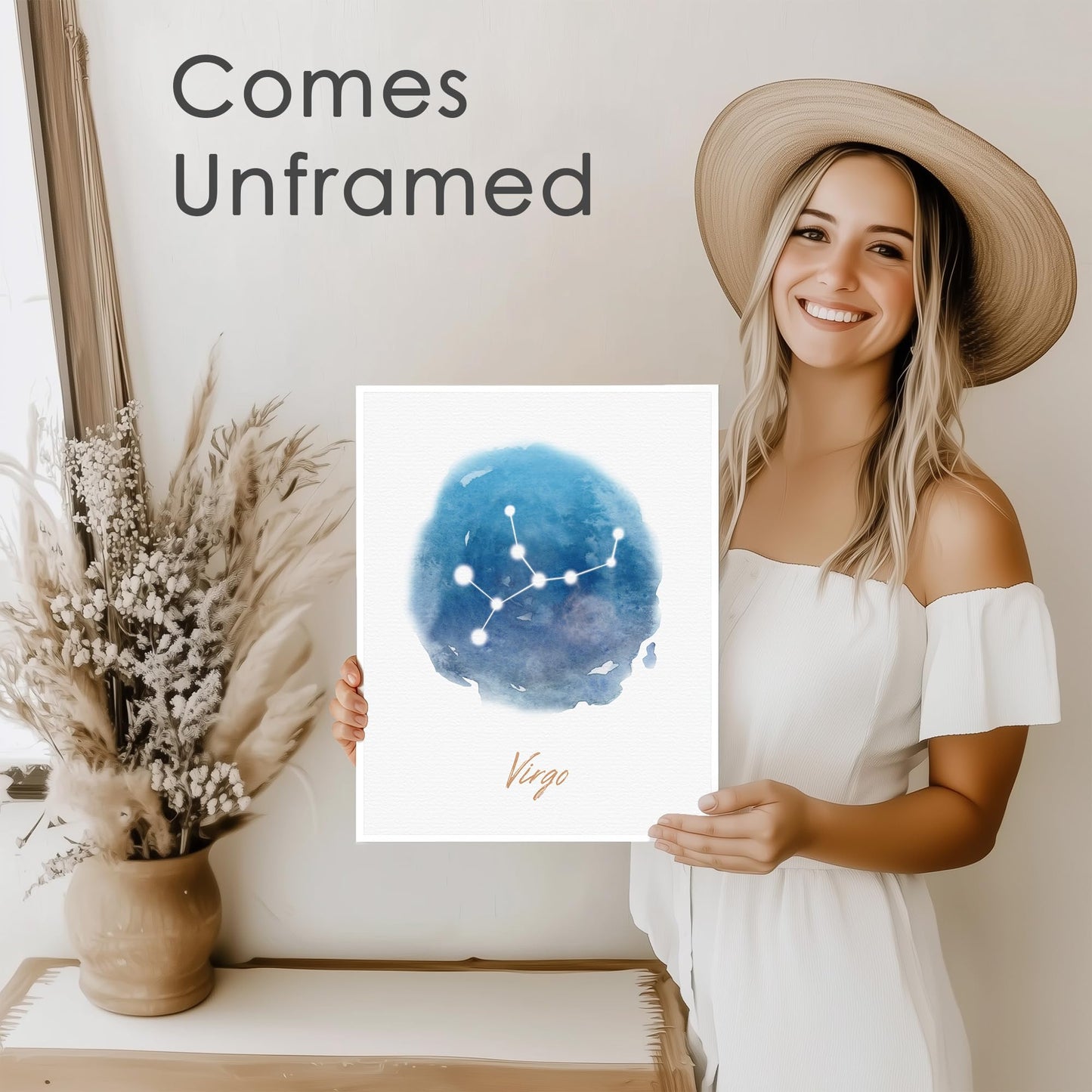 DREAM BIG PRINTABLES Virgo Constellation Art Print - 8x10 (Unframed) | Zodiac Star Sign Wall Decor for Astrology Enthusiasts