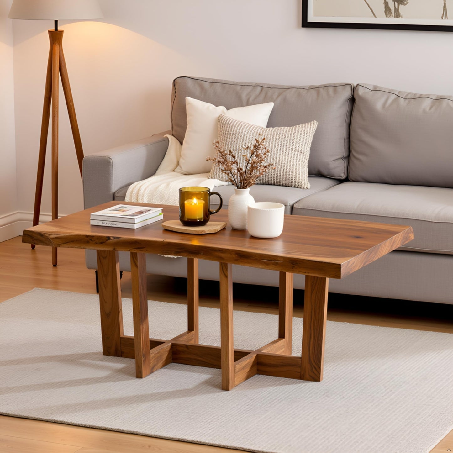 Alaterre Furniture Berkshire Live Edge Solid Wood 42 inch Coffee Table, Natural