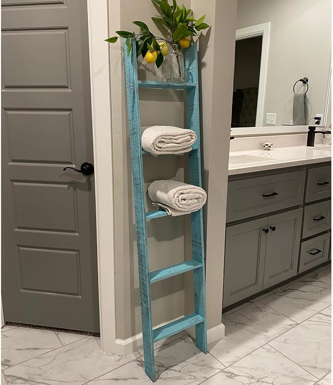 BarnwoodUSA Reclaimed Wood Bookcase Ladder (5 Foot, Turquoise)
