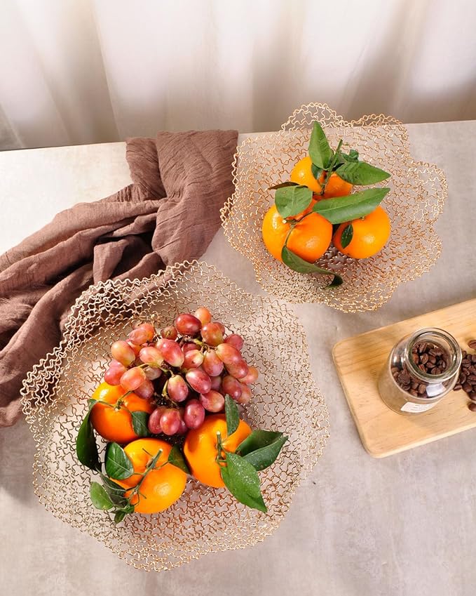 IBWell Decorative Dish for Home Decor and Centerpieces - Gold Vegetable Fruit Bowl Basket(Normal) for Kitchen Counter， Table Centerpieces for Dining Room and Living Room Decor (Gold, Normal)