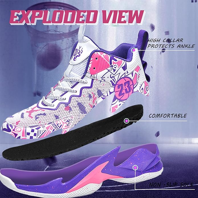 Men's Basketball Shoes Breathable Anti Slip Fashionable Graffiti Training Shoes Outdoor Shoes