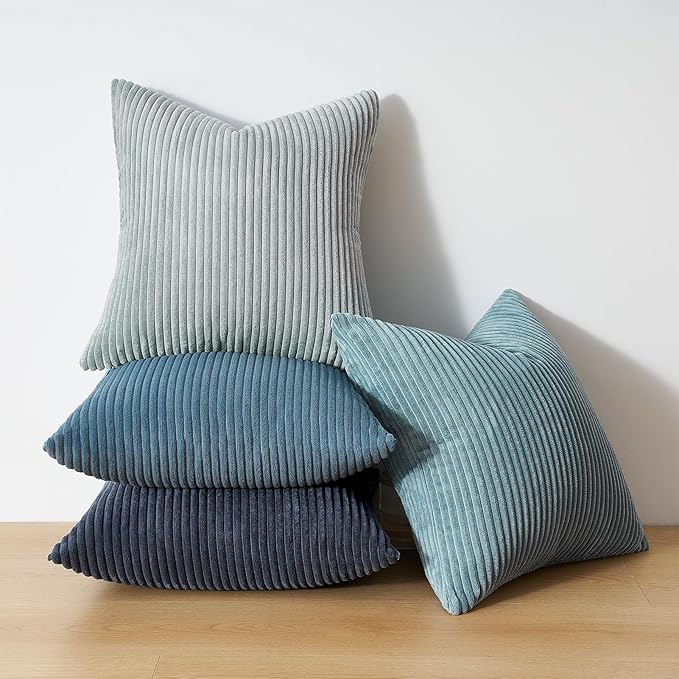 Topfinel BlueGray Throw Pillow Covers 24x24 Inch Set of 4,Soft Accent Corduroy Decorative Cushion Cover,Square Modern Pillow Case for Beach,Patio,Balcony,Living Room,Summer Gradient Shams Home Decor