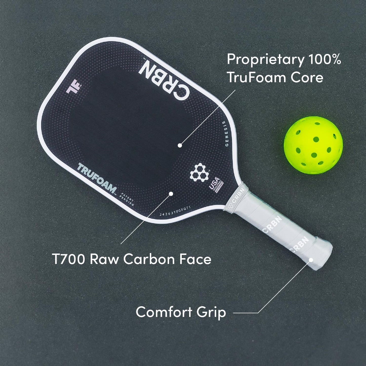 CRBN Pickleball - TruFoam Genesis - Carbon Fiber Pickleball Paddle - First-Ever 100% Foam Core Performance Paddle (Square)