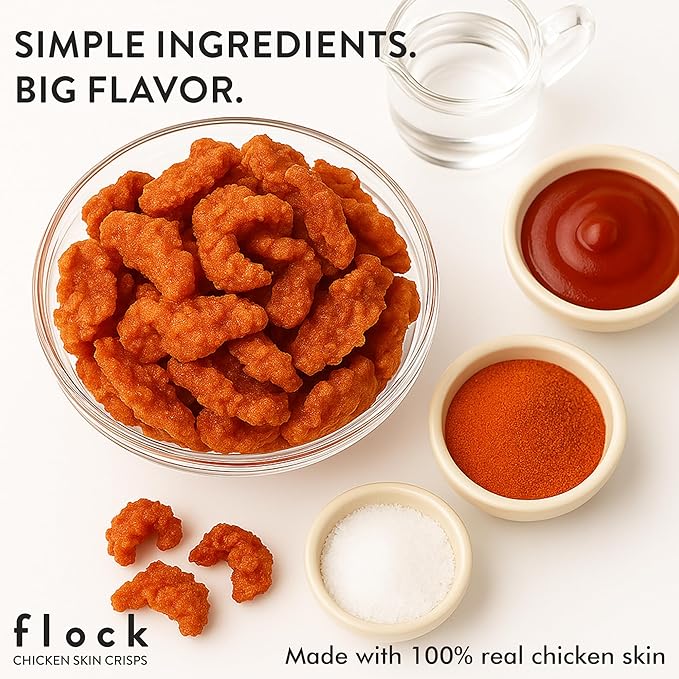 Flock Keto Chicken Skin Chips | Terry Black's BBQ Flavor | Low Carb, High Protein, Sugar Free, Gluten Free Fried Chicken Skins for People | (1oz) 8-Pack Crispy Flock Chips