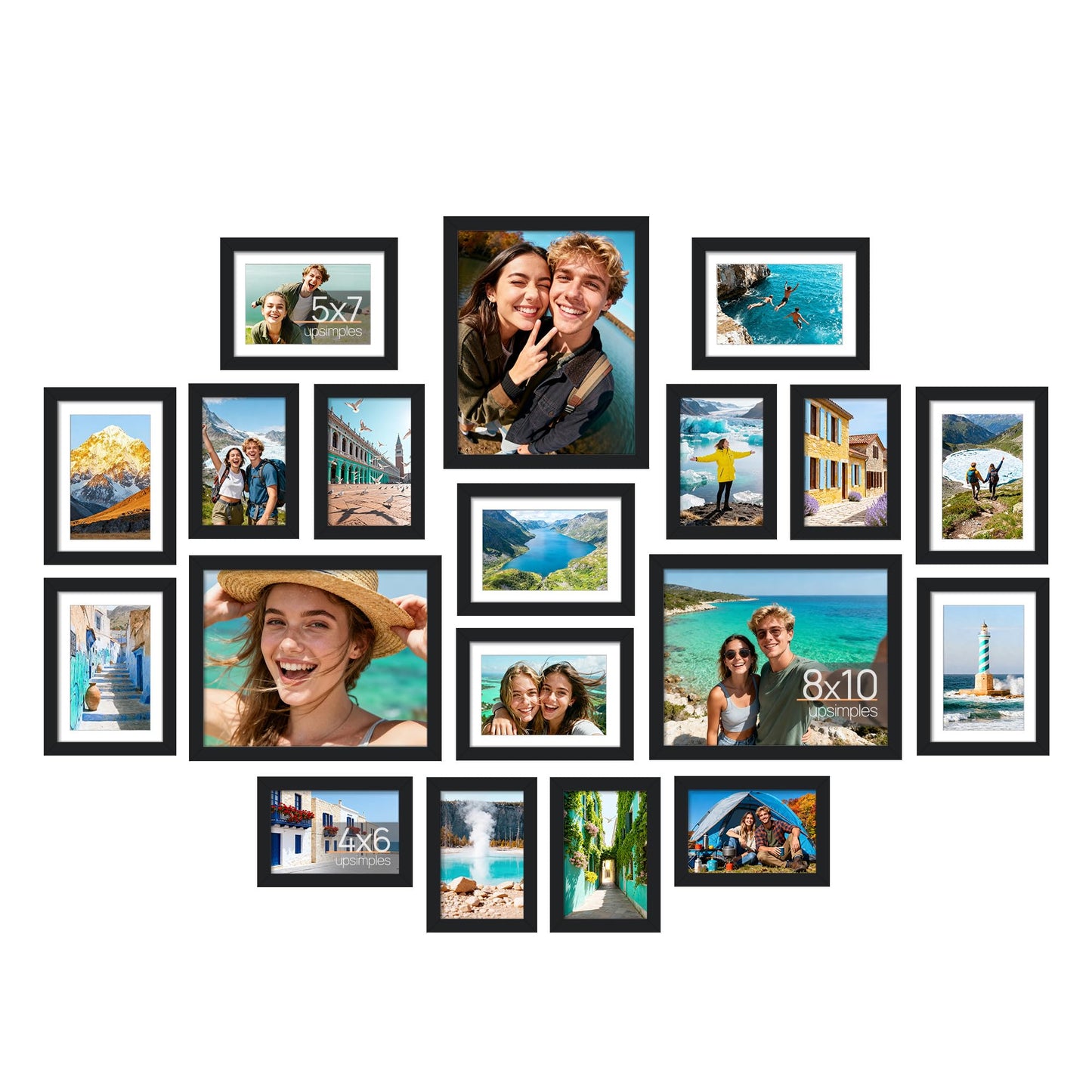 upsimples 19 Pack Picture Frames Collage Wall Decor for Mounting or Tabletop Display, Photo Gallery Frame Set for Family, Multi Sizes Including 8x10, 5x7, 4x6, Black