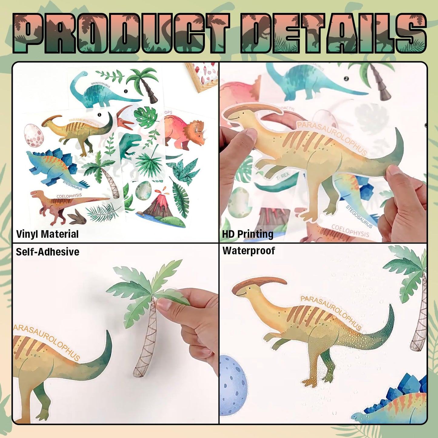 Dinosaur Wall Decals- Dino Palm Tree Wall Stickers Peel and Stick Wall Decor for Boys Room Bedroom Living Room Nursery Classroom Playroom Home