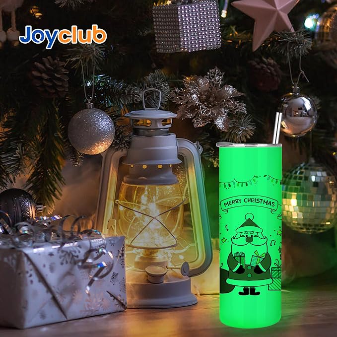 Joyclub 8 Pack Sublimation Tumblers Glow in the Dark 20 oz Bulk Blank Tumblers Skinny Straight Flat Bottom Cups White with Lid and Straw