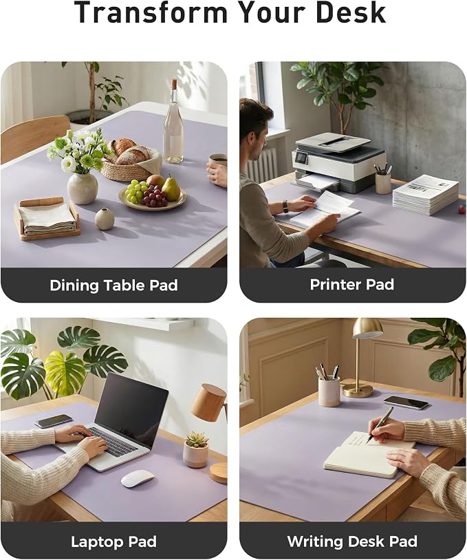 Aothia Faux Leather Desk Mat - Large Mouse Pad, Non-Slip PU Leather Blotter, Waterproof Writing Surface for Office and Home (Lavender, 63" x 17")