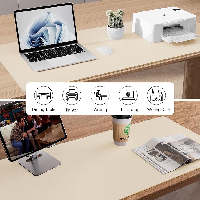 Aothia Faux Leather Desk Mat - Non-Slip PU Leather Desk Blotter, Waterproof Writing Surface, Large Desk Pad for Office & Home (Beige, 55" x 24")
