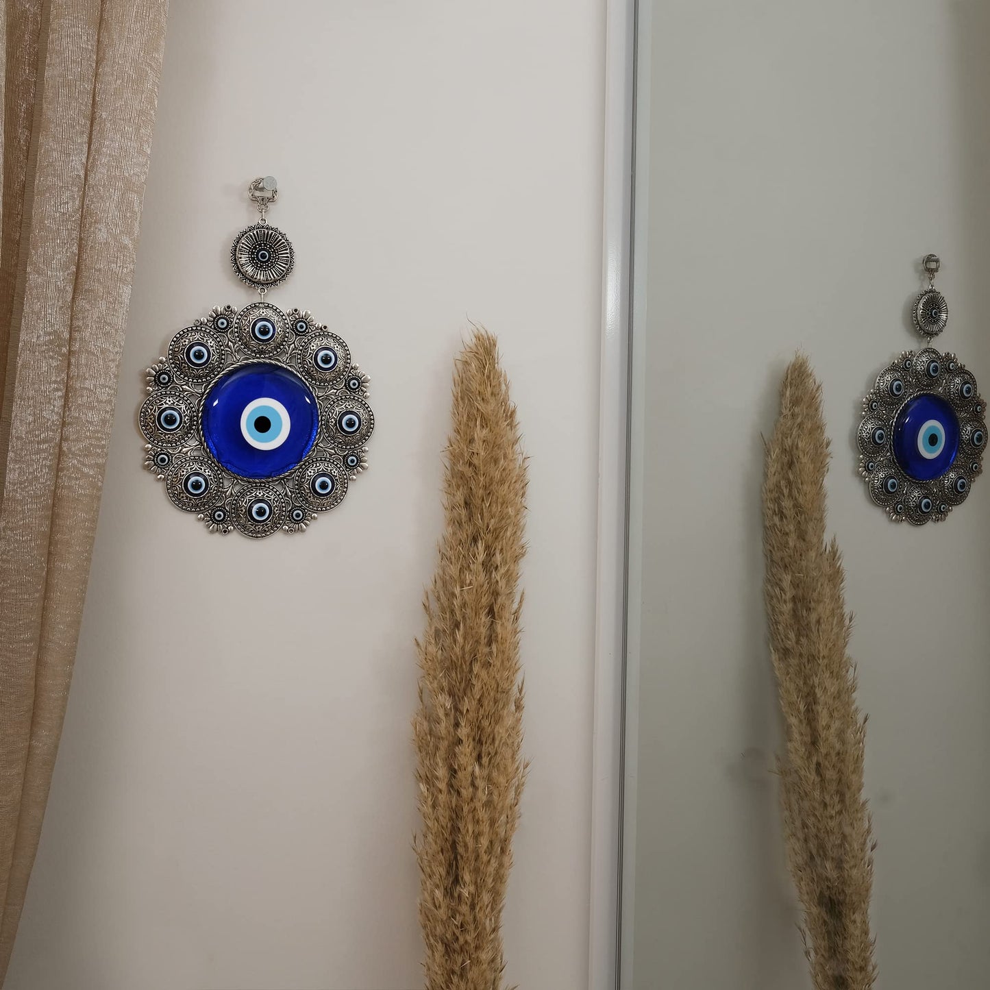 BCS X-Large Evil Eye Wall Decor 6.7'' Metal - Glass Turkish Greek Nazar Amulet Good Luck & Protection Charm - Handmade Hanging Ornament for Home,Office, Door - Ojo Turco