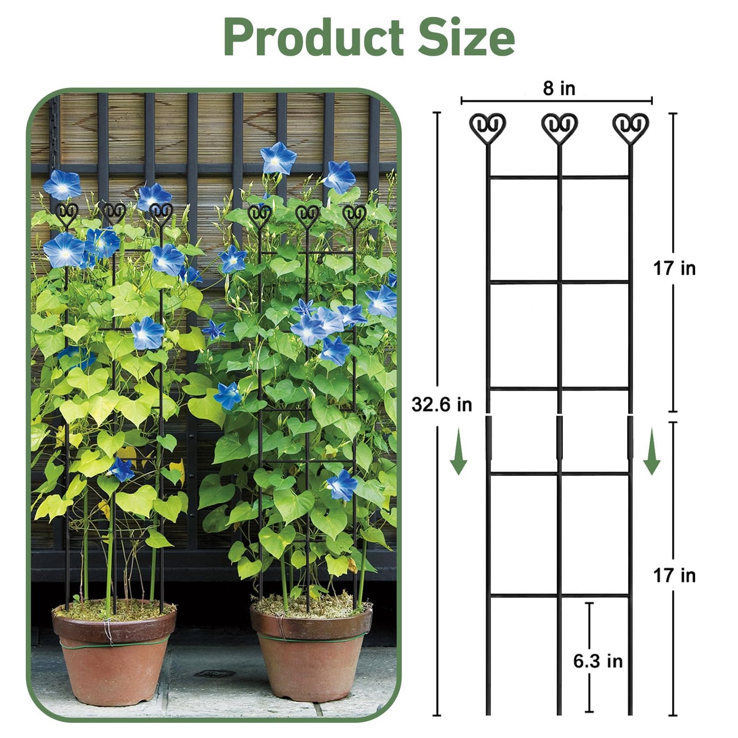 Xeeol 32in Large Indoor Plant Trellis for Climbing Plants, Expandable Metal Garden Trellis for Potted Plants, Tall Plant Supports for Ivy Pothos Hoya Monstera, 2p