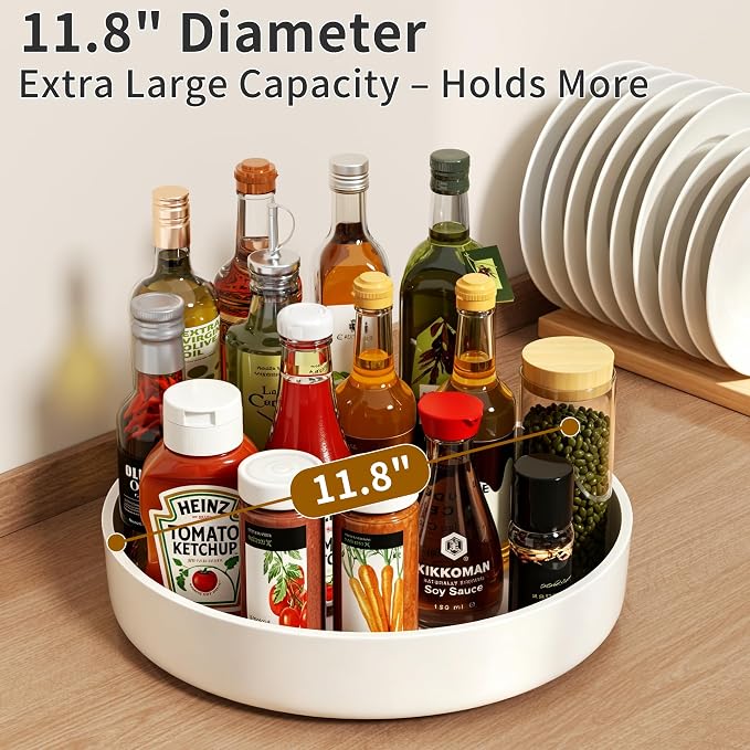 Lazy Susan Organizer Turntable, 11.8" Rotating Spice Rack Organization with Non-Slip Base & Raised Lip, Pantry Organizers and Storage for Cabinet, Kitchen, Bathroom, Countertop, Refrigerator