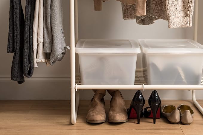 IRIS USA Metal Garment Rack, White, Extra Storage for Clothes and Shoes