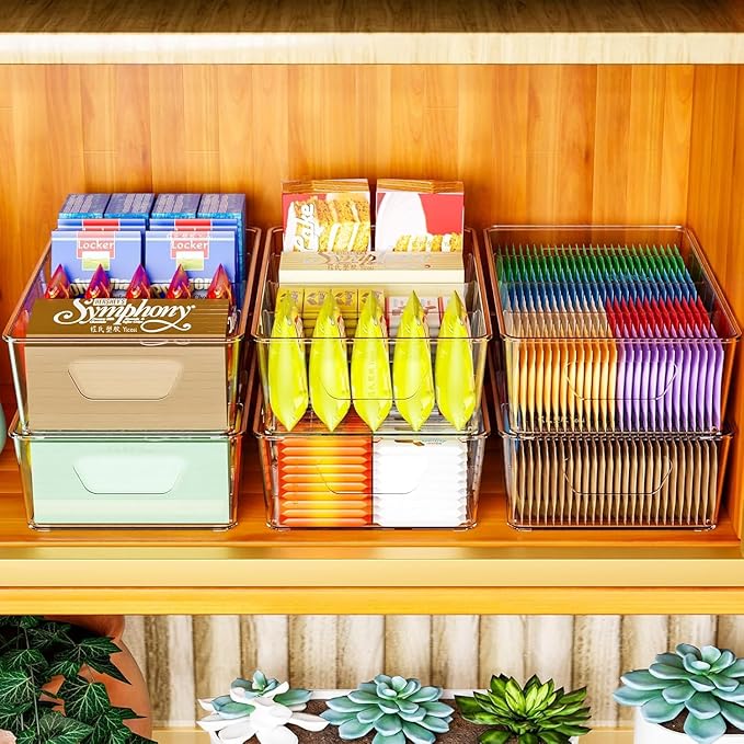 Stackable 4 Pack Snack Organizer for Pantry Shelf,Clear Pantry Organizers and Storage Bins for Fridge,Office,Cupboard,Plastic Pantry Snack Organizer For Breast Milk,Tea Bag,Food Storage Containers