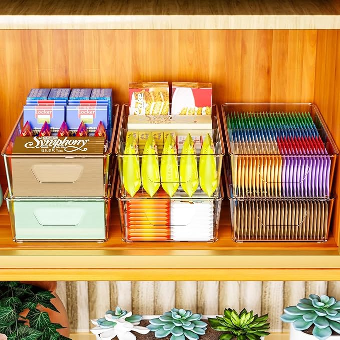 Stackable 8 Pack Snack Organizer for Pantry Shelf,Clear Pantry Organizers and Storage Bins for Fridge,Office,Cupboard,Plastic Pantry Snack Organizer For Breast Milk,Tea Bag,Food Storage Containers