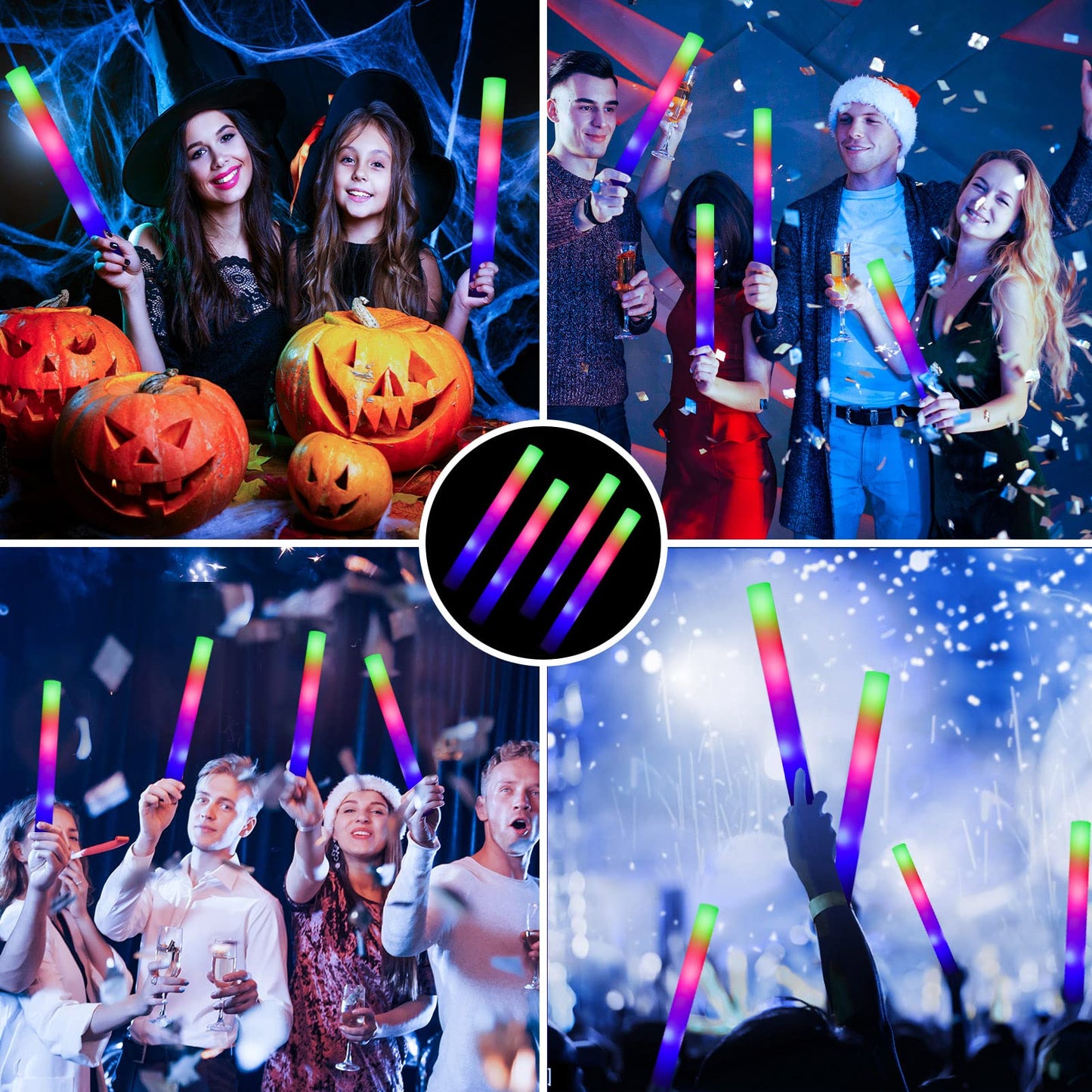 ColorHome Glow Sticks Bulk 150 Pcs - Light up Foam Sticks with 3 Modes Colorful Flashing Effect, Led Lights Glow in The Dark Party Supplies for Wedding Concert Raves Halloween Christmas
