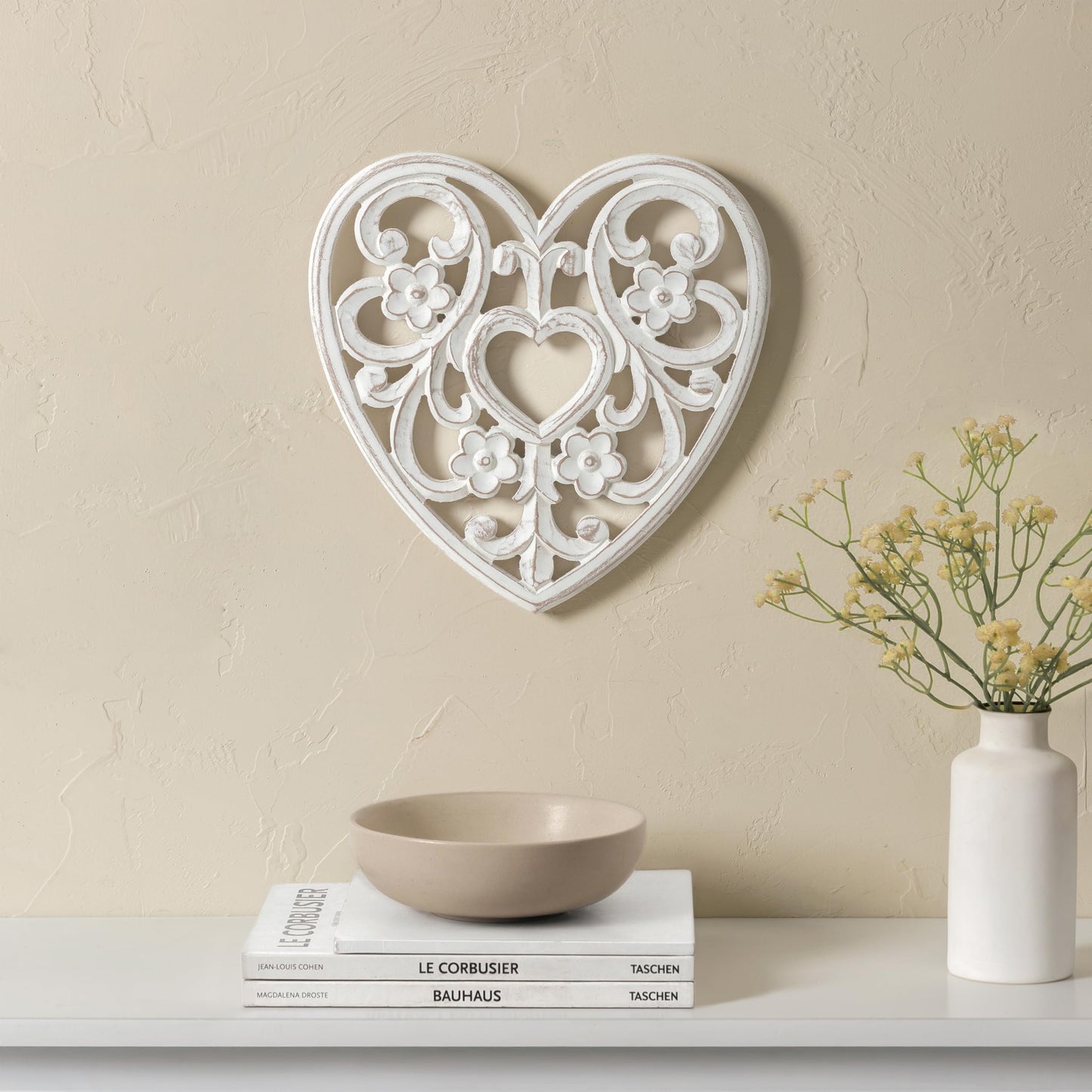 JFY Designs Wall Medallion - Wooden Wall Decor, Hand Carved & Embossed Decorative Wall Sculpture, Boho Farmhouse Wall Art, Perfect for Home, Office or any Living Space - Heart