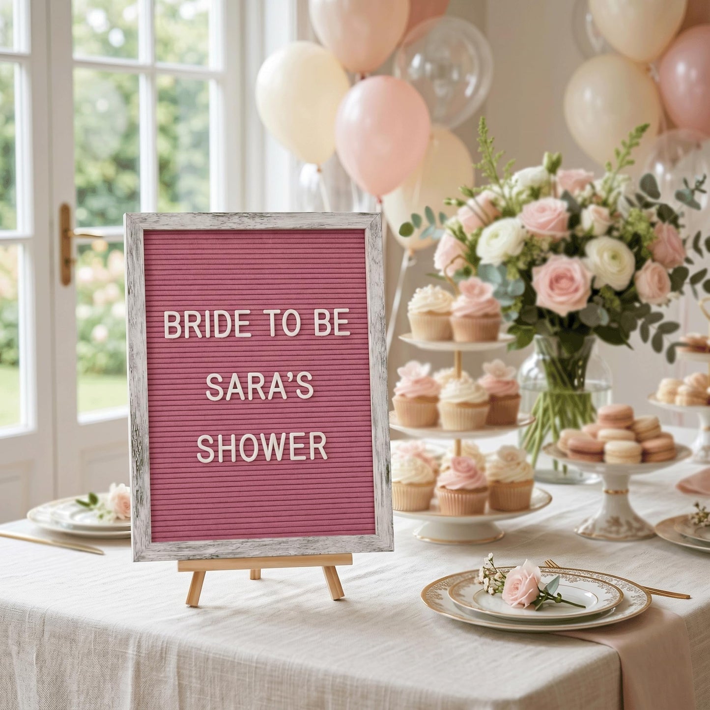 C CRYSTAL LEMON Hot Pink Felt Letter Board 12 x 16 Inches with 776 Characters Changeable Message Board with Frame and Stand Includes 3/4 Inch and 1 Inch Letters for Party Decor Display