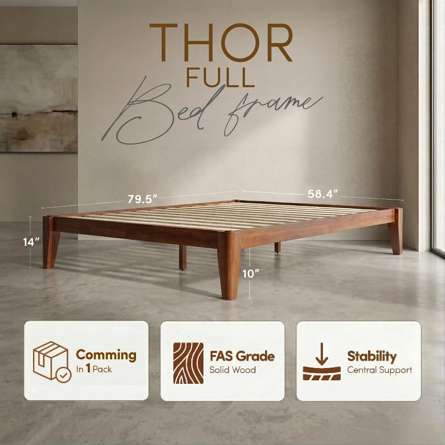 AllForWood Thor Premium Solid Wood Bed Frame Full, Japanese Joinery Bed Frame with Wood Slat Support, Platform Bed, No Box Spring Needed, Easy Assembly, Minimalist & Modern Style (Mahogany)