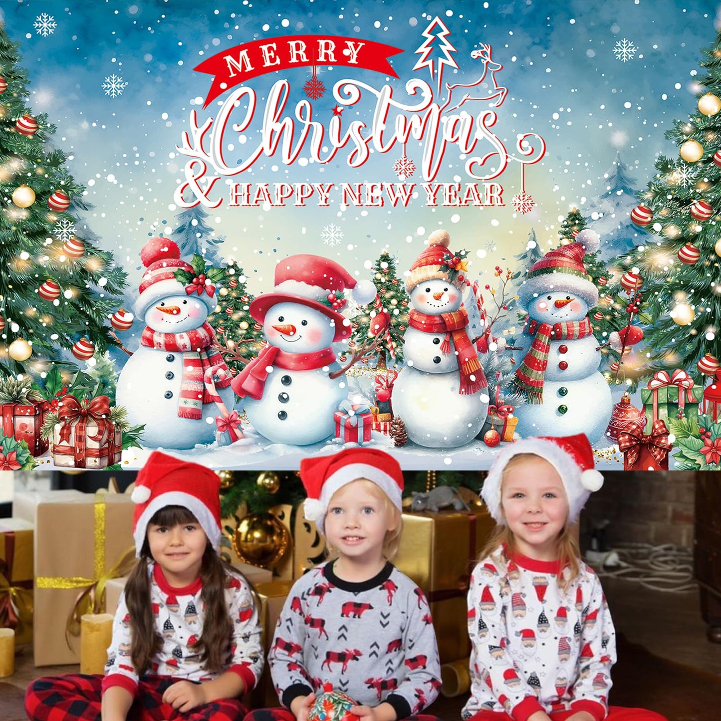 HILAVO 6x3.6ft Large Christmas Banner Backdrop, Snowman Merry Christmas Banner Indoor Xmas Photography Background Party Decoration for Xmas New Year Party Photo Booth Wall Hanging Decor