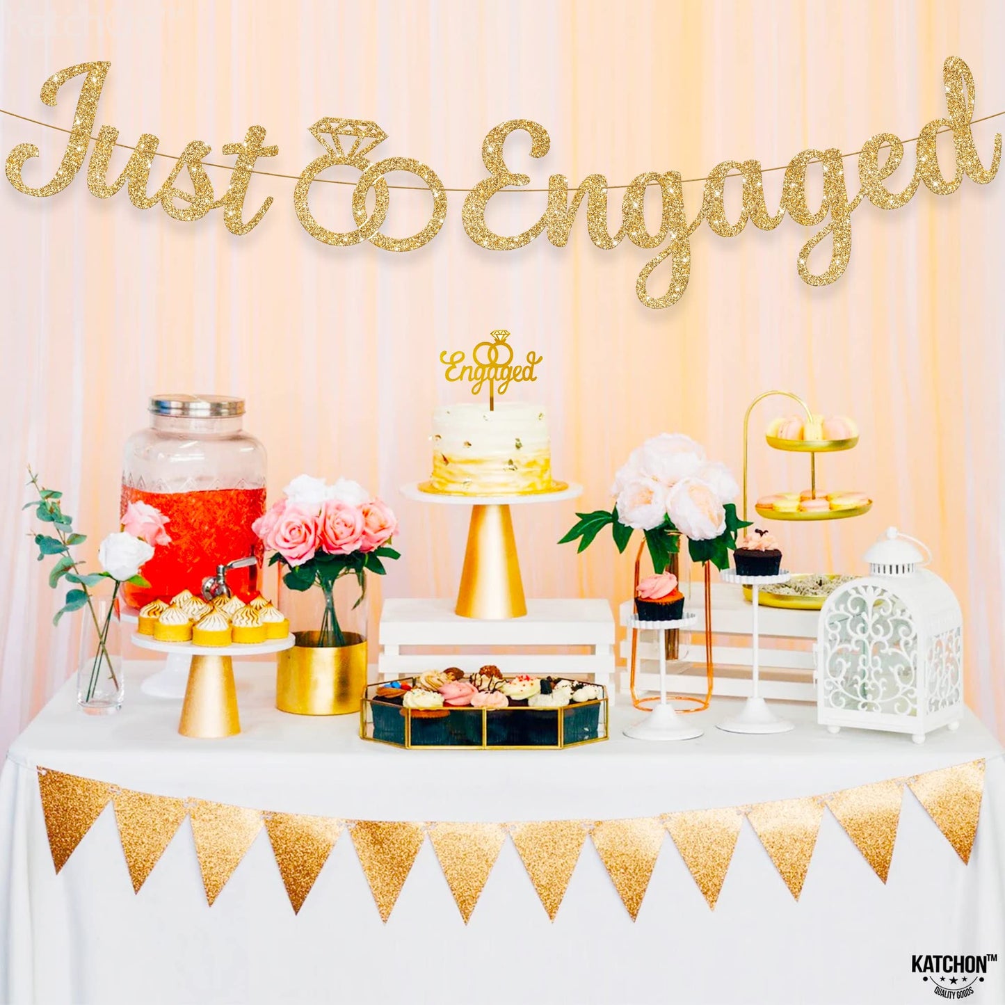 KatchOn, Glitter Gold Just Engaged Banner - 10 Feet, No DIY | Engagement Banner for Just Engaged Decorations | Engagement Party Decorations | Just Engaged Decorations