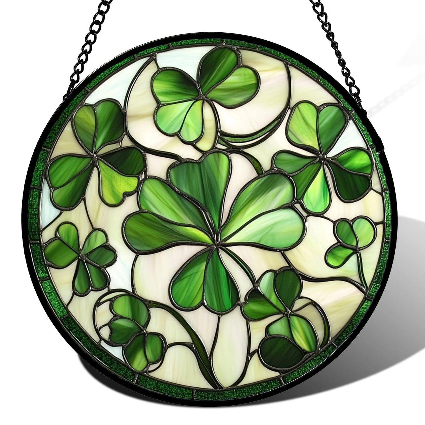 CRISGIF Stained Glass Window Hanging - Ireland Green Lucky Clover Suncatcher for Doors Garden St. Patrick's Day Sun Catchers Decor Mother's Day Birthday for Women Men Mom Nana 7.8 in
