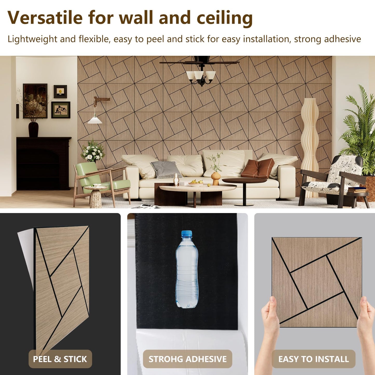 ARMURO 4 Packs Acoustic Wall Panels - Self-Adhesive 3D Wood Slat Wall Panel- Peel and Stick Sound Absorbing Panels for Noise Reducing - Feature Wall Decor for Home & Office
