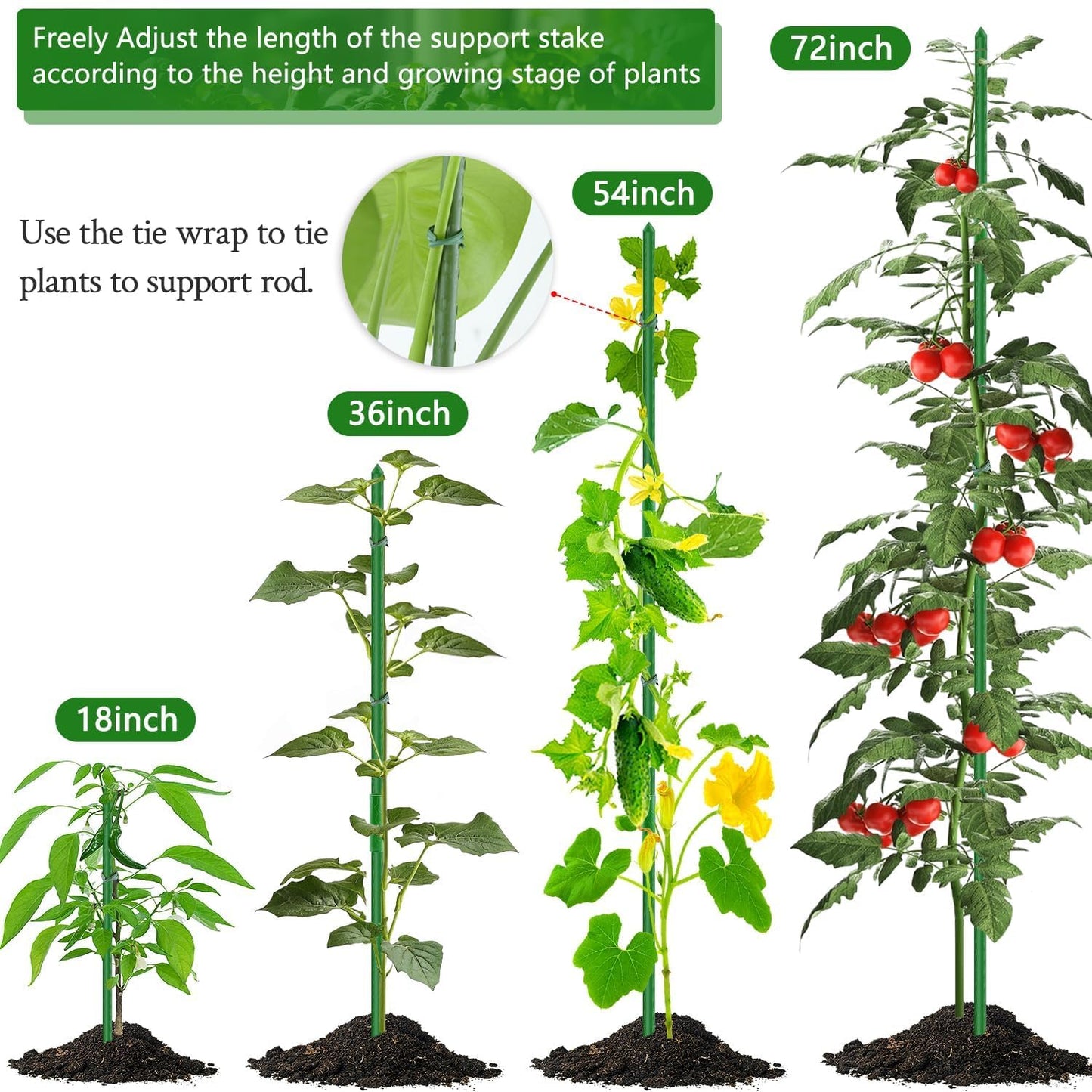 Sturdy Garden Stakes 18 Inch SupKing DIY 3/4/5/6/7ft Tomato Support Stake Green Plastic Coated Metal Tall Plant Stick Poles Plants Trellis for Indoor Outdoor Climbing Cucumber Chili Eggplant-20 Packs