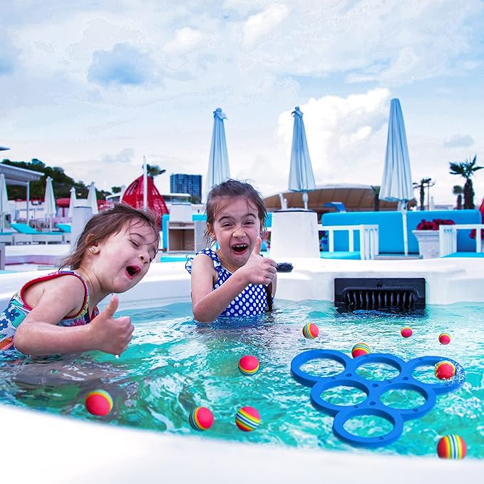 Hiboom Pool Game with Score, Combo Foam Pool Floats with 10 Colorful Tossing Balls, Toss Game Swimming Party Toys Accessories for Family Par, Dive Rings(Triangle,Blue)