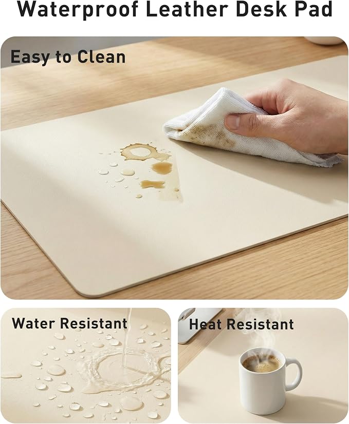 Aothia Faux Leather Desk Mat - Large Mouse Pad, Non-Slip PU Leather Blotter, Waterproof Writing Surface for Office and Home (Beige, 63" x 17")