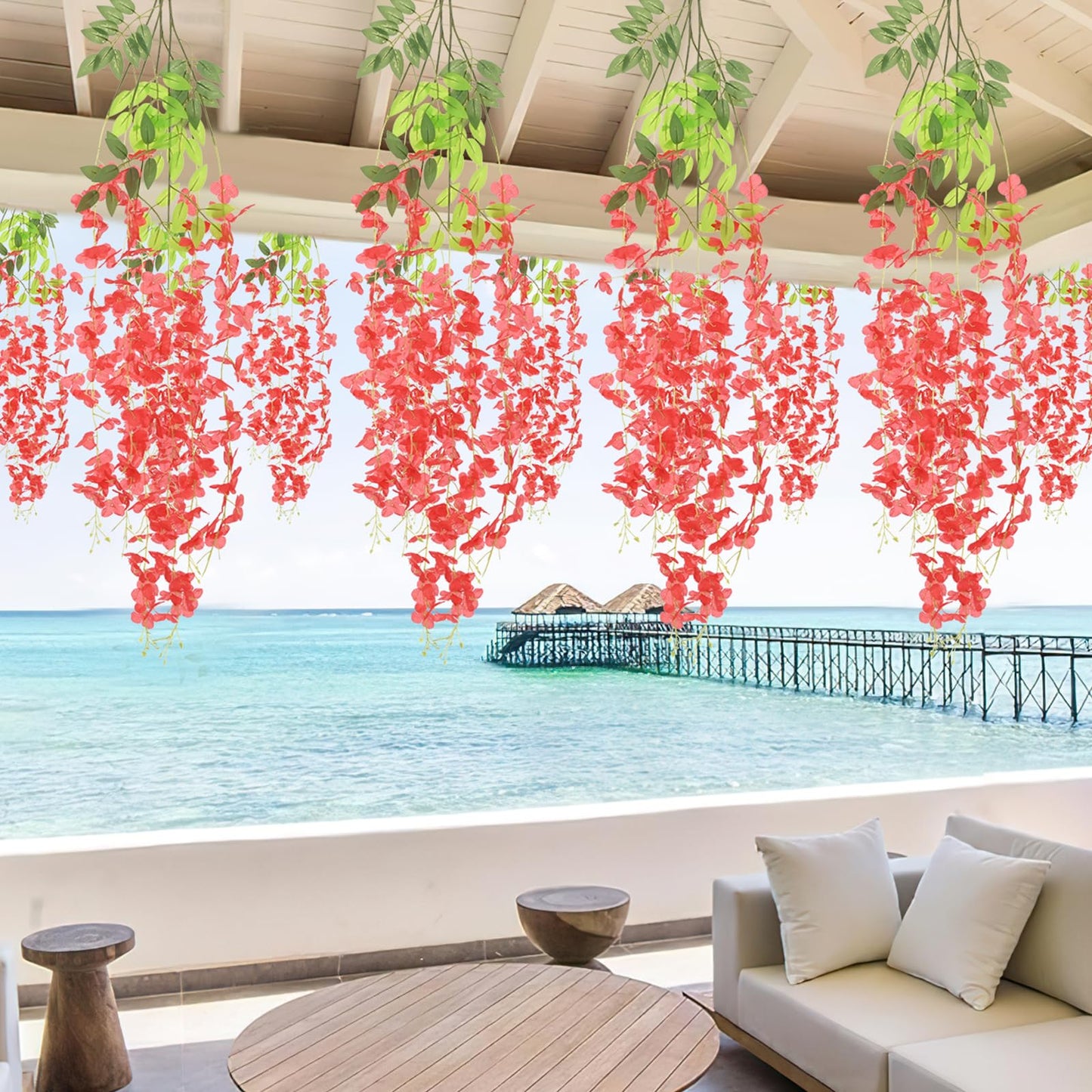 BLEUM CADE Artificial Wisteria Hanging Flowers, 10 Pcs Red, 3.6Ft/Pcs, Decorative Plant Garland for Home, Wedding, Party Decorations