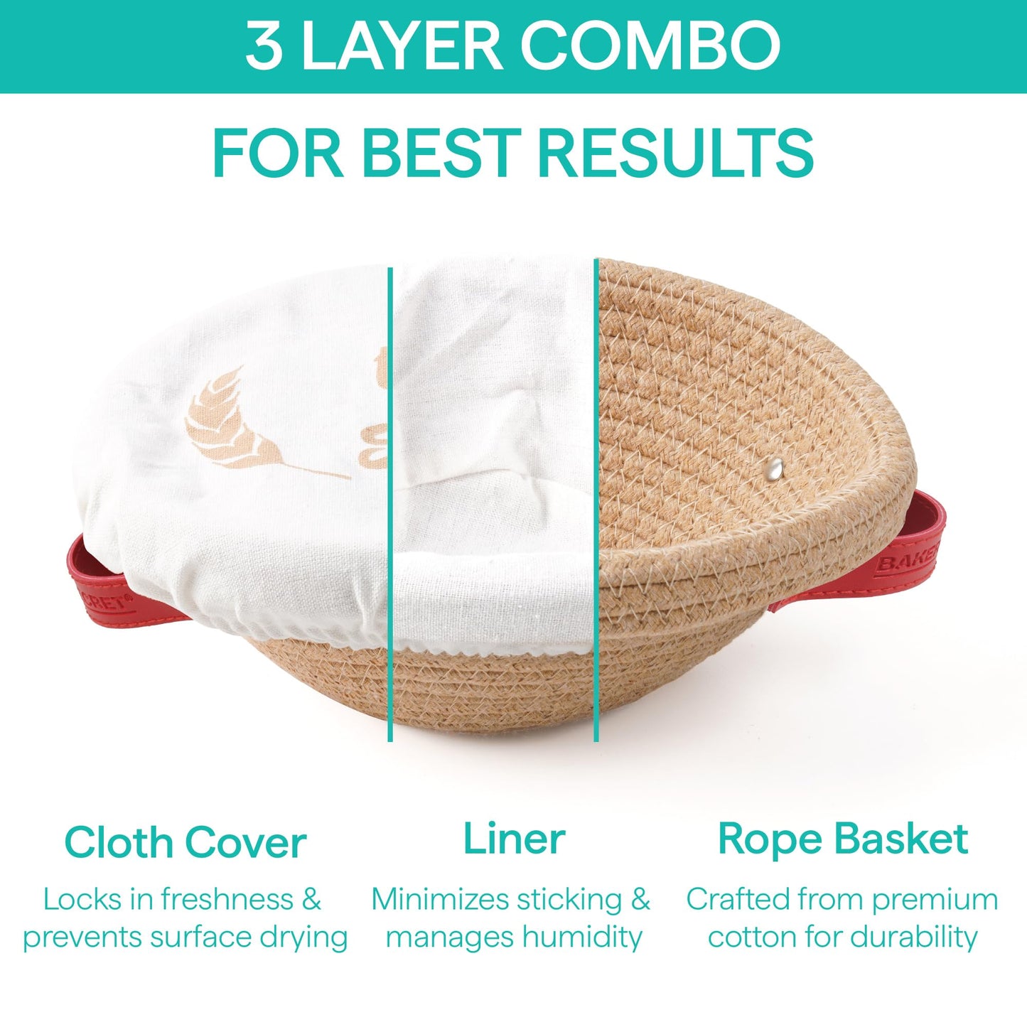 Baker's Secret Cotton Rope Banneton Bread Proofing Basket Set, Oval & Round Bread Baskets with Liners & Covers for Artisan Bread Baking, Sourdough Bread Baking Supplies