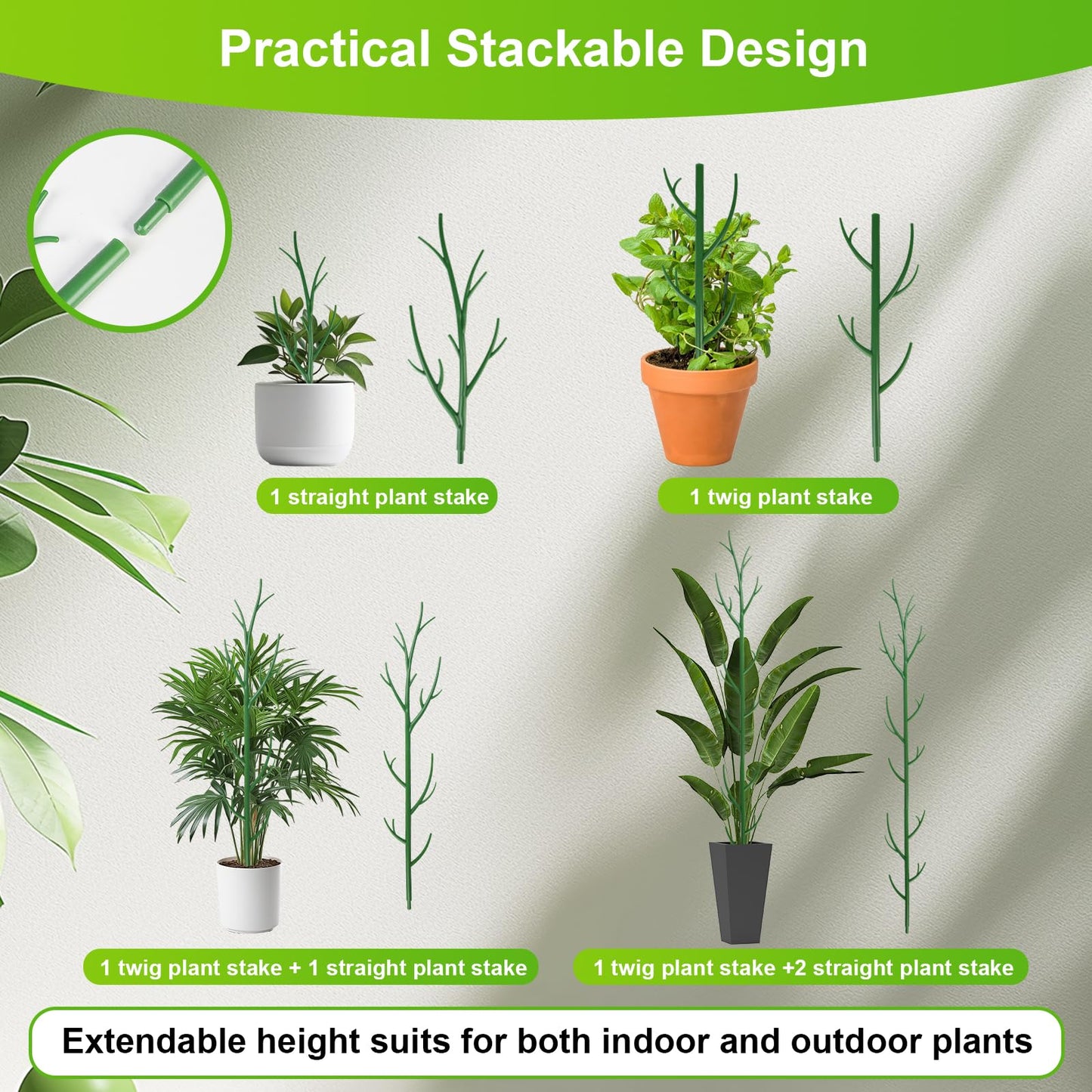 letesult 7 Pack Monstera Plant Support - 24.4" Plant Support Stakes for Indoor Plants Sticks Support Tall Indoor Plant Stakes with Twist Ties Stackable Plant Stem Support for Monstera Plants
