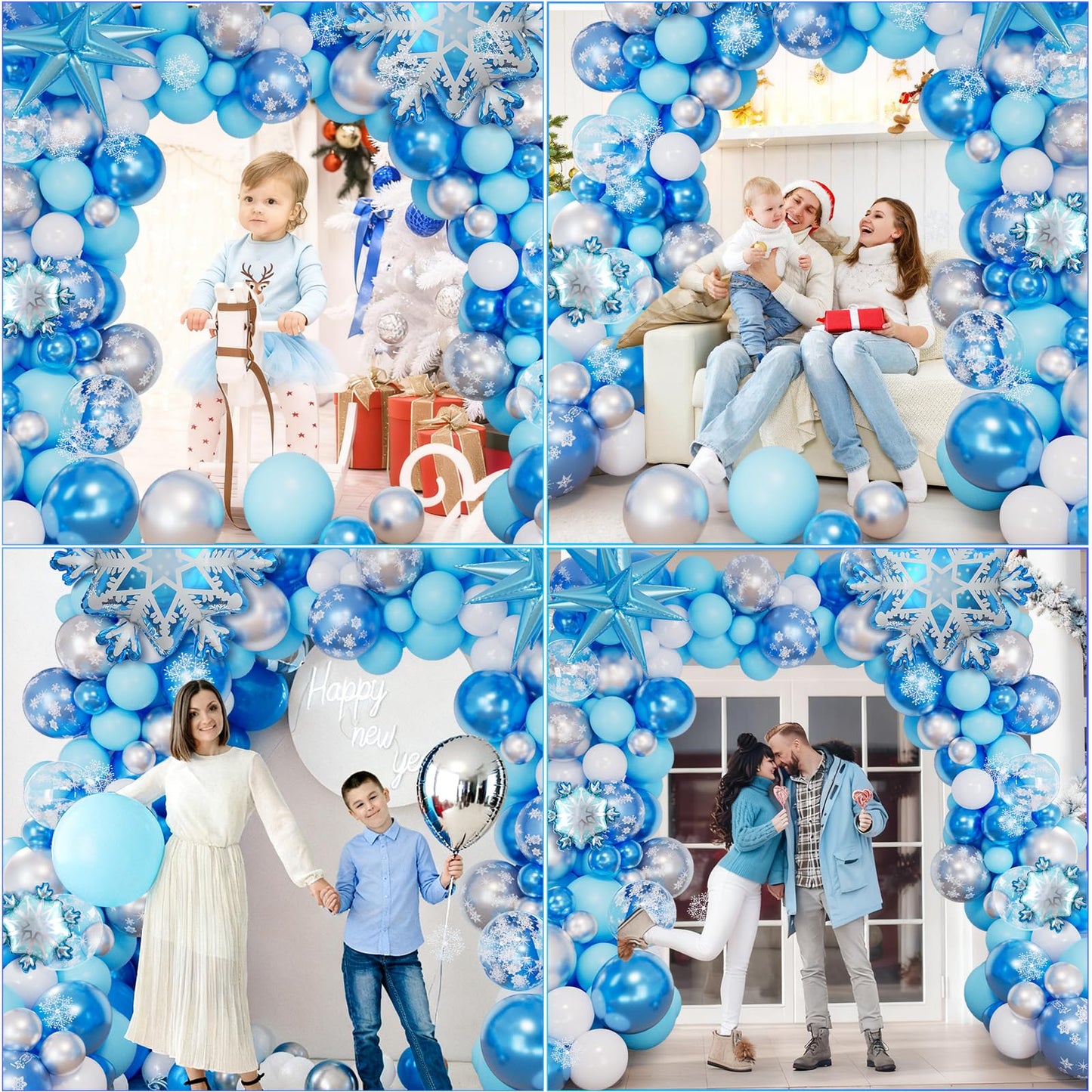 Frozen Balloon Arch Garland Kit，142 Pcs Snowflake Balloon Arch with Silver Blue Snowflake Balloons for Winter Wonderland Theme Baby Shower Snow Princess Birthday Party Decorations