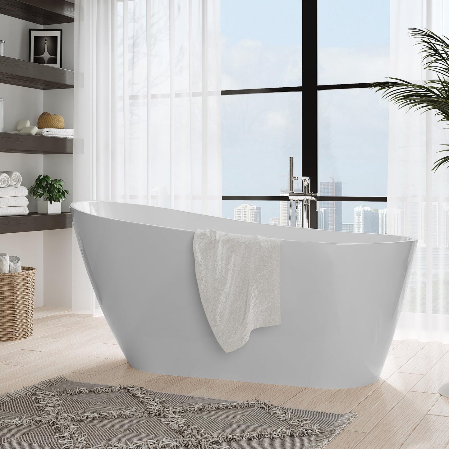 67 Inch Freestanding Bathtubs, Acrylic Free Standing Tub, Integrated Overflow Design, Luxury Freestanding Bathtub for Contemporary Home