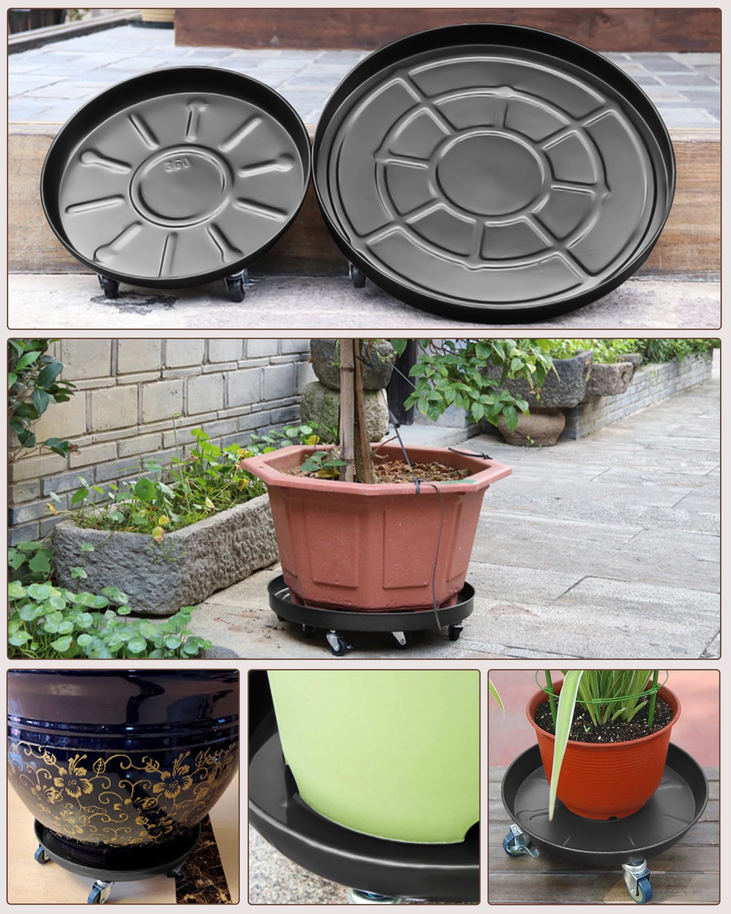 Tadpolebaby Heavy Duty Plant Caddy with Solid Rubber Wheels, Lockable, Increased Load Capacity, One-Minute Installation, Suitable for Indoor, Outdoor, Patio, Garden Settings, 20 Inches 1PACK, Black