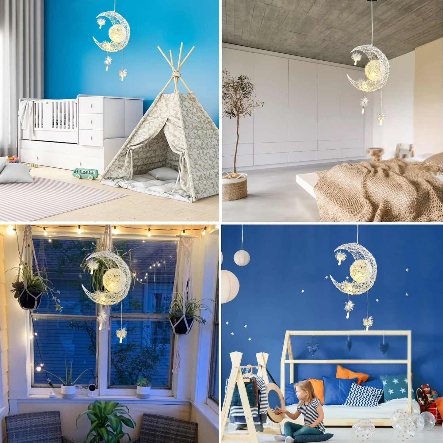 TISLYCO Kids Ceiling Light, Moon Chandelier, Girls Chandelier for Bedroom, Nursery Light Fixture
