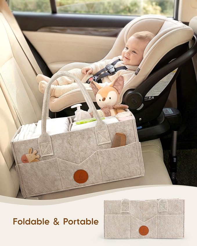 Maliton Baby Diaper Caddy Organizer for Changing Table, Nursery Storage Bin Basket with Handle, Felt Diaper Organizer Suitable for Indoor Outdoor (Khaki)