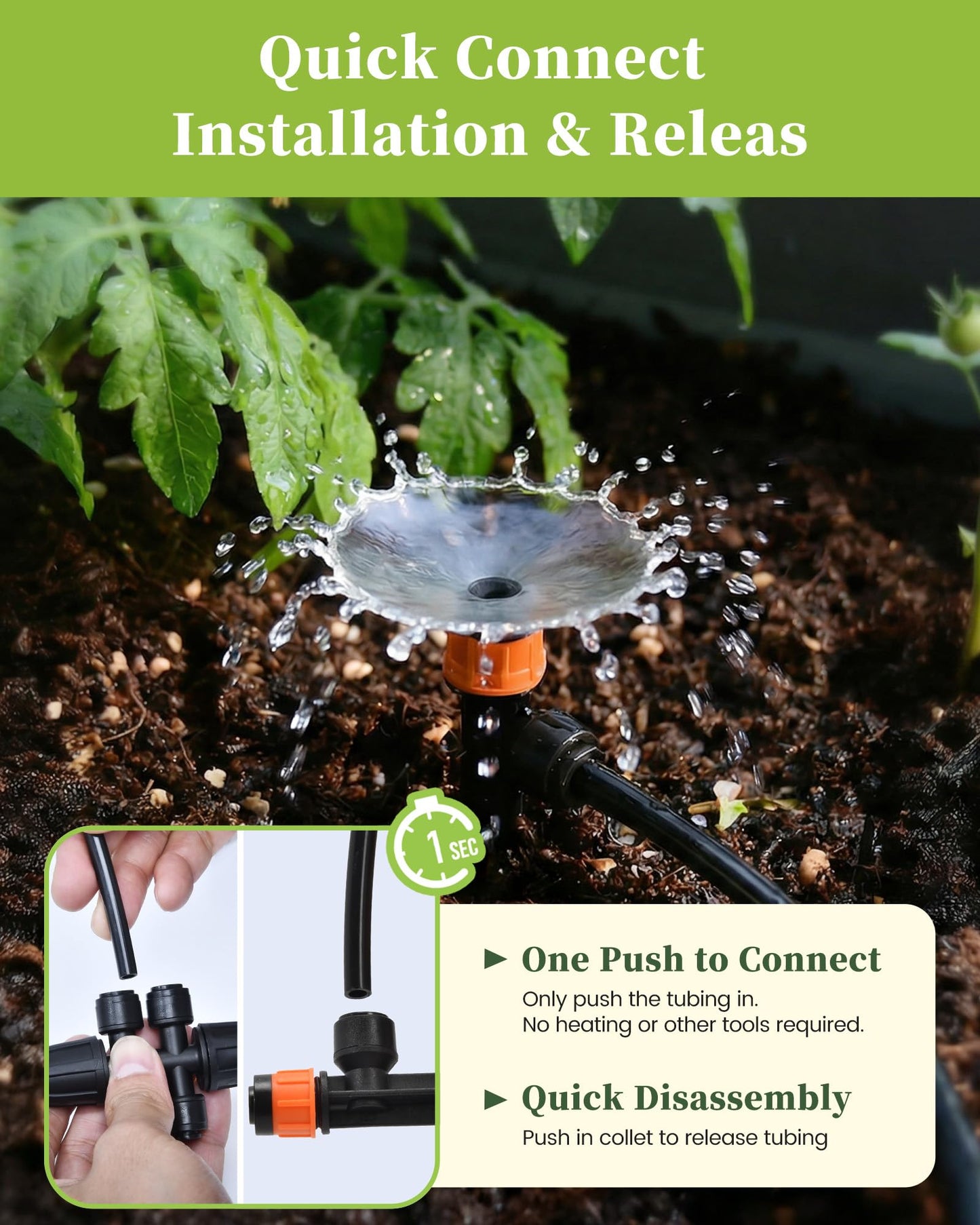 RAINPOINT Drip Irrigation System, Quick-Connect Garden Watering System Kit with Adjustable Emitters for Greenhouse, Garden Grid, Raised Bed, Potted Plant