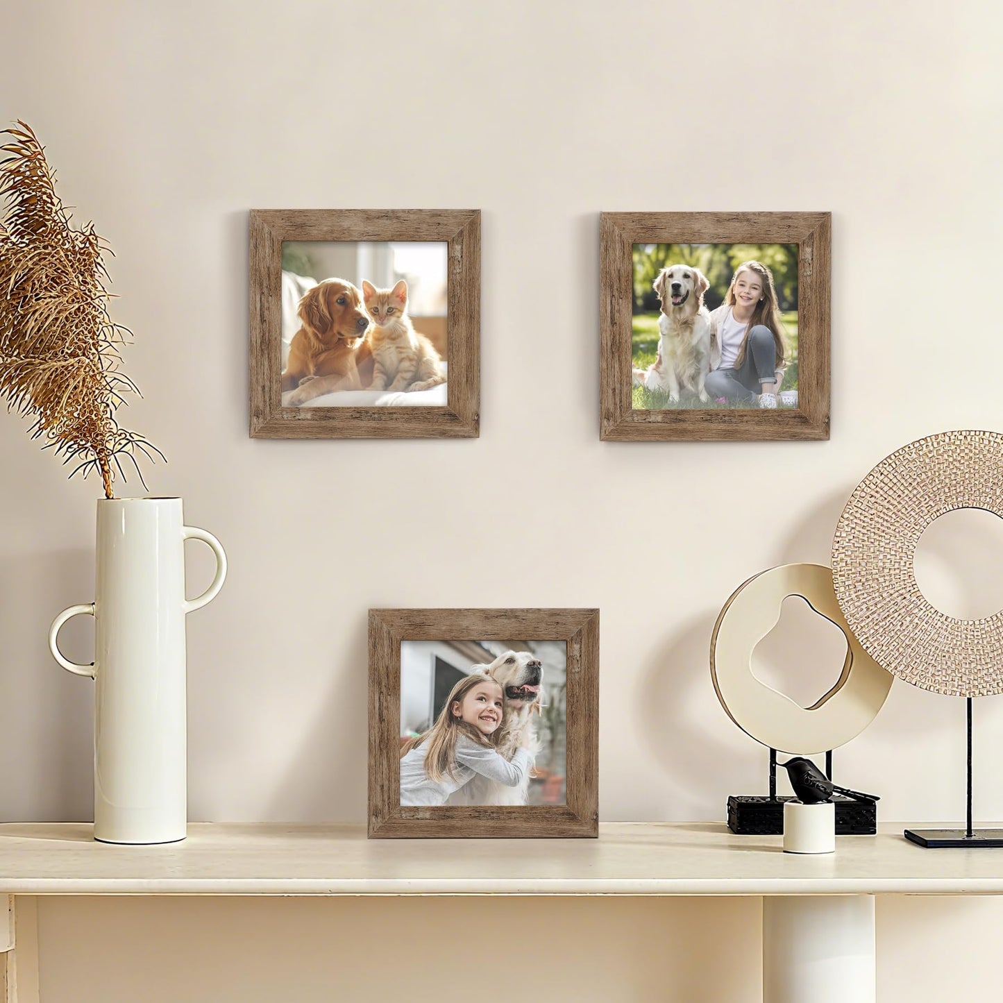 TOFOREVO 4x4 Picture Frames Set of 6 Rustic Wood Grain Photo Frame for Gallery Wall Mounting or Tabletop Display