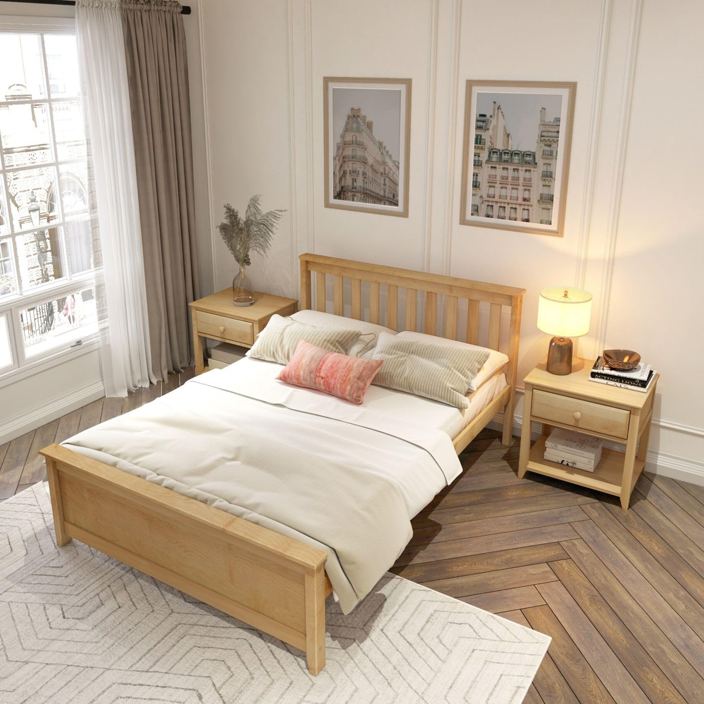 Plank+Beam Solid Wood Full Bed Frame, Platform Bed with Headboard, Natural