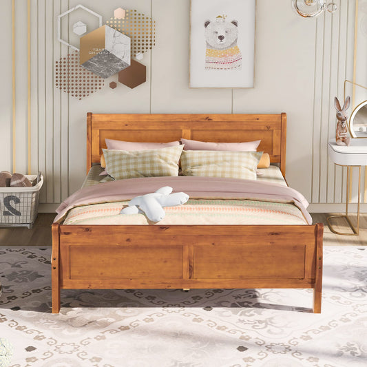 GDFStudio Queen Bed Frame, Wood Platform Queen Size Bed Frame with Headboard and Solid Wood Slat Support, Mid Century Modern Wooden Bed Frame for Bedroom Guest Room, No Box Spring Needed, Oak