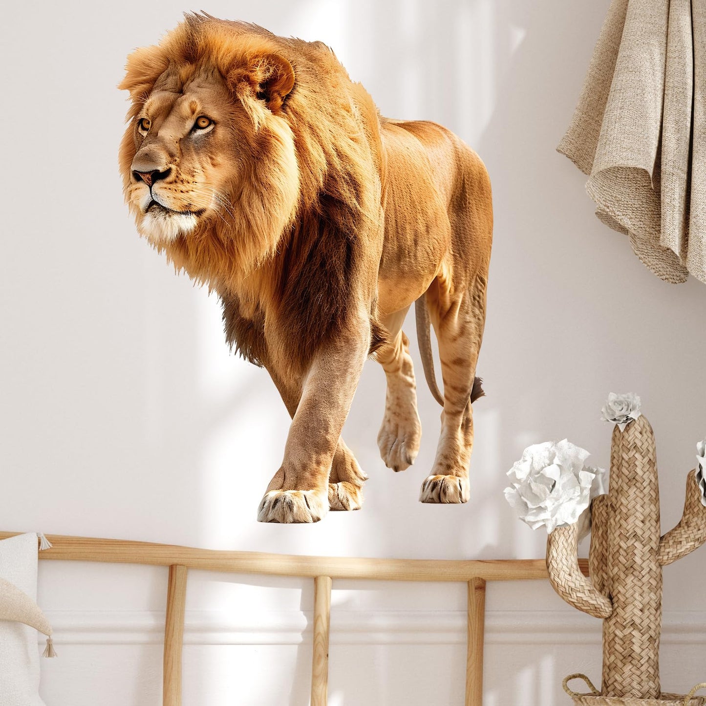 RoyoLam Lifelike Cool Walking Lion Wall Decal Nursery Animal Wall Sticker Removable Peel and Stick Wall Art Decor for Kid Baby Classroom Preschool Living Room Playroom Bedroom School
