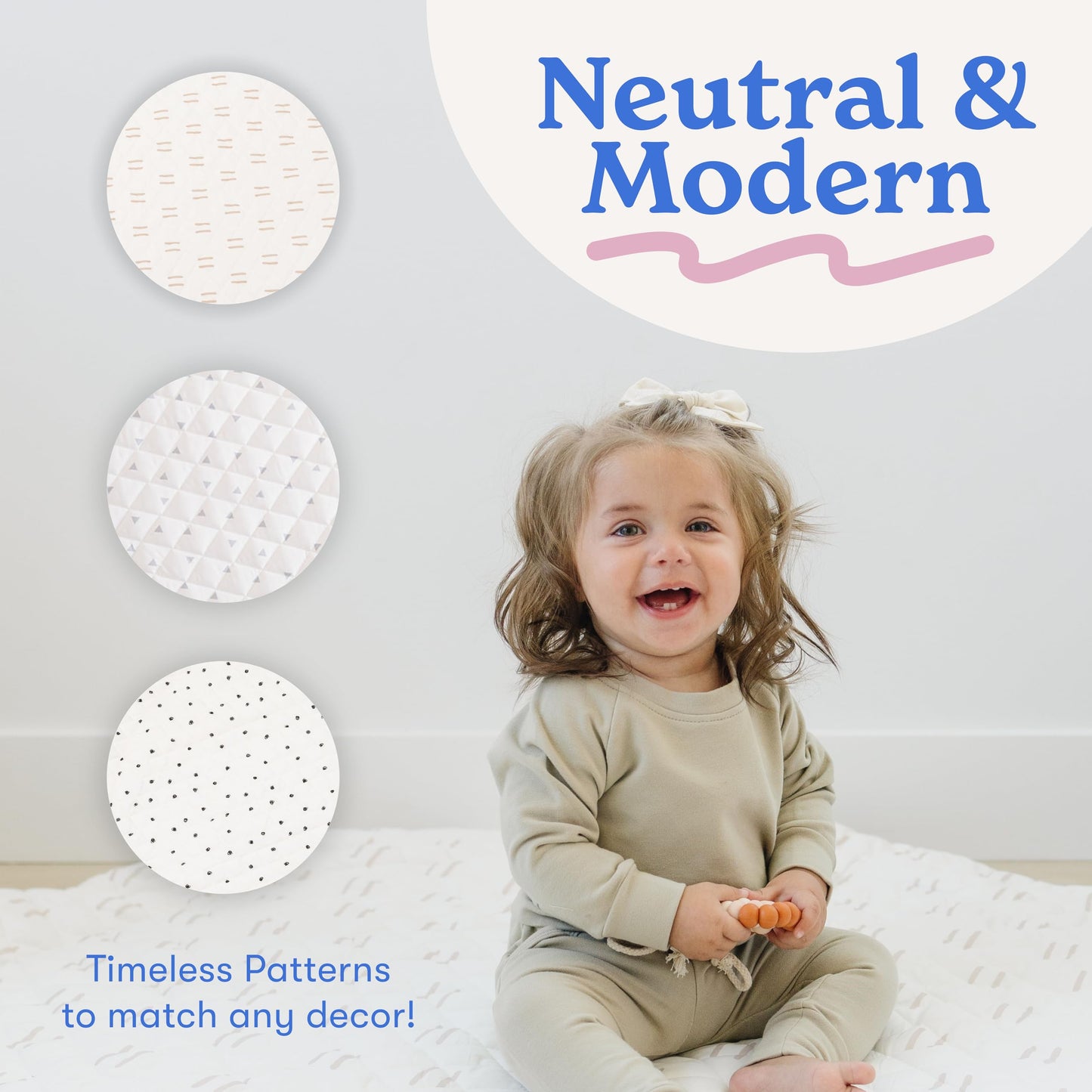 Round Baby Play Mat for Floor, 43" Reversible Tummy Time & Crawling Mat, Soft Cushioned Cotton Baby Playmat, Foldable & Machine Washable Activity Mat for Newborn to Toddler, Neutral Nursery & Playroom