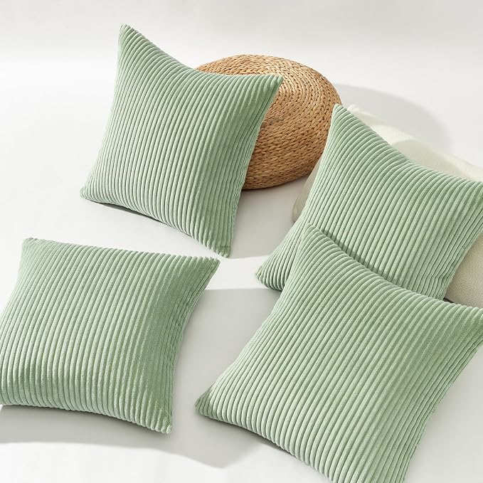 Topfinel 20x20 inch Decorative Sage Green Throw Pillow Covers, Cushion Cases Set of 4 Soft Velvet Modern Double-Sided Designs, Mix and Match for Home Decor, Pillow Inserts Not Included